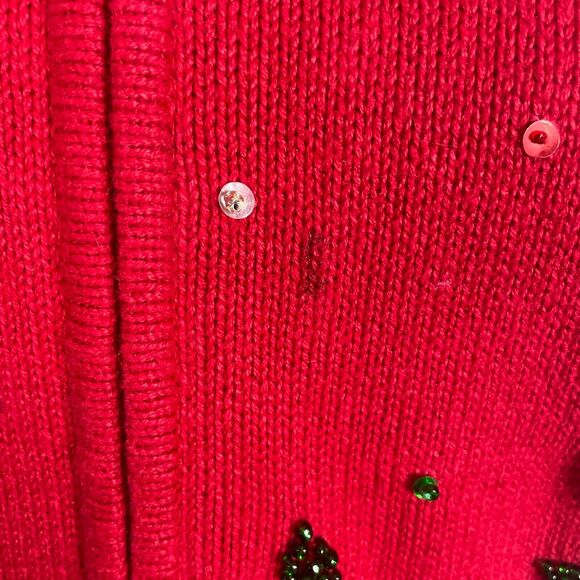 Ugly Christmas Sweater Size Large Red Zip Up Snowmen Winter Beaded Vintage Y2K - Picture 10 of 15